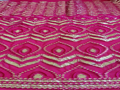 Pink & Silver Traditional Faux Embroidered Gota Patti Georgette Fabric (Wholesale)