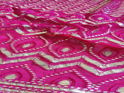 Pink & Silver Traditional Faux Embroidered Gota Patti Georgette Fabric