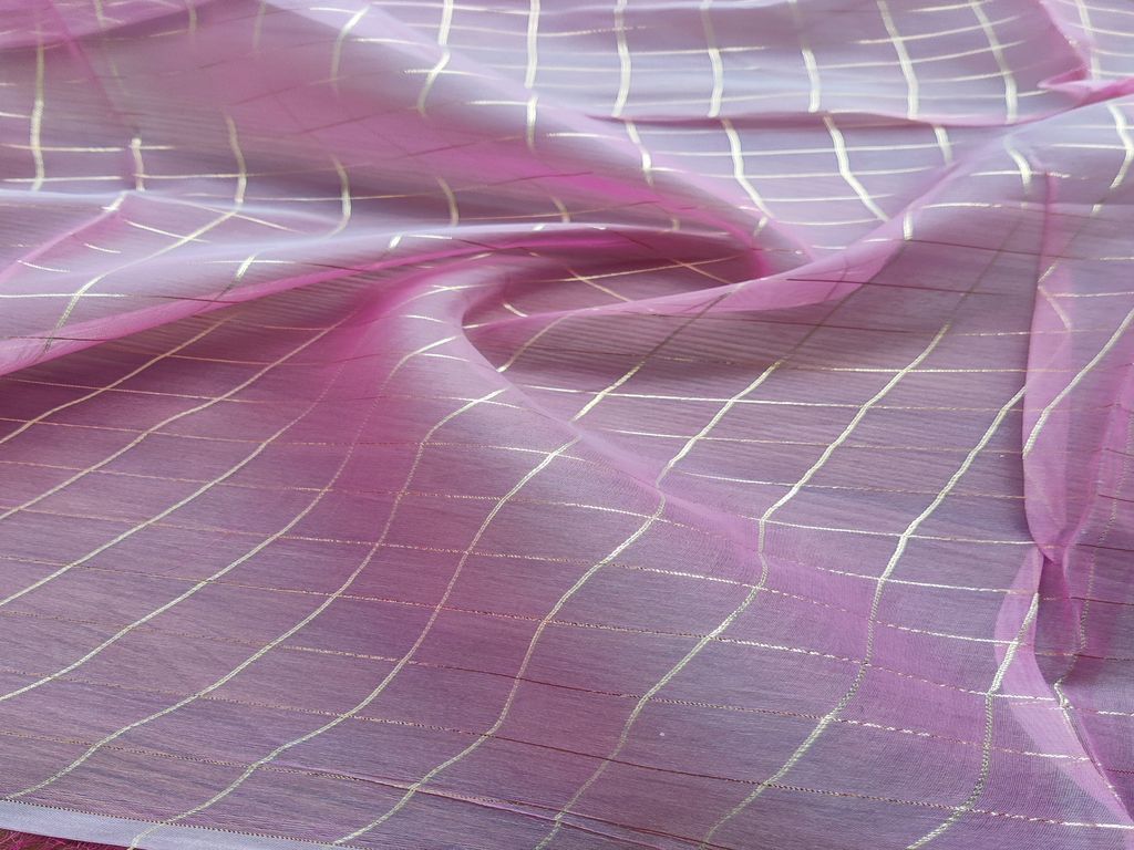 Pink Checks Weaved Organza Fabric