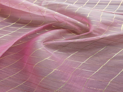 Pink Checks Weaved Organza Fabric