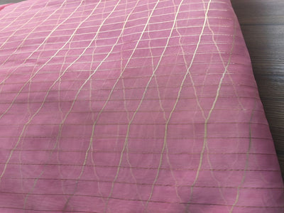 Pink Checks Weaved Organza Fabric