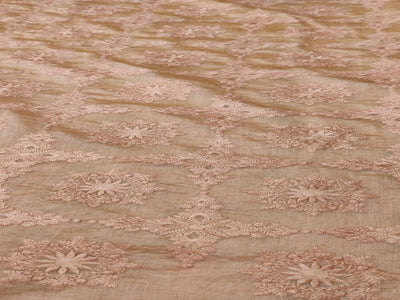 Peach Traditional Chikankari Embroidered Chanderi Fabric (Wholesale)