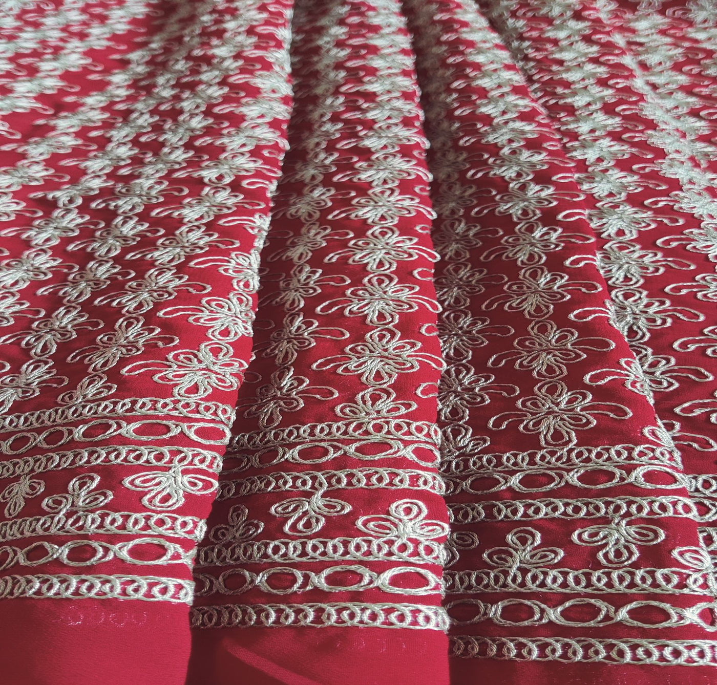 Red & Silver Abstract Dori Georgette Fabric (Wholesale)