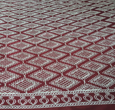 Red & Silver Traditional Heavy Embroidered Georgette Fabric