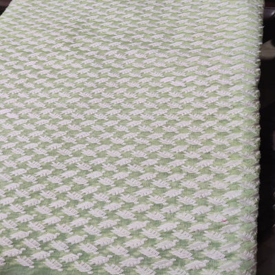 Light Green & White Motifs Thread Embroidered Chanderi Fabric