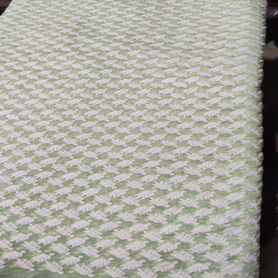 Light Green & White Motifs Thread Embroidered Chanderi Fabric (Wholesale)