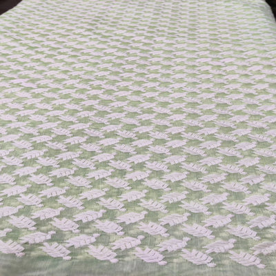 Light Green & White Motifs Thread Embroidered Chanderi Fabric (Wholesale)