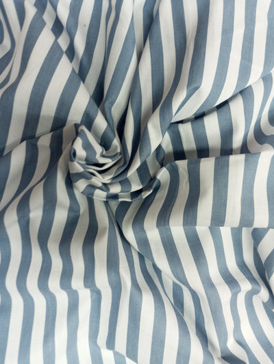 White & Blue Stripe Twill Cotton Fabric