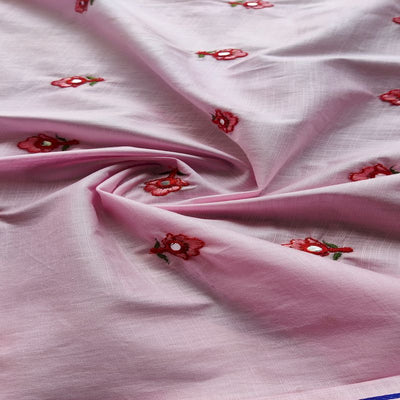 Pink Motifs Mirror & Thread Embroidered Cotton Fabric