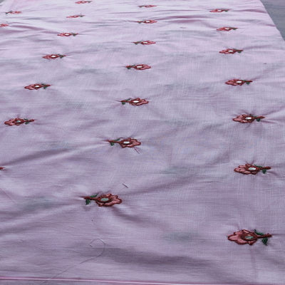 Pink Motifs Mirror & Thread Embroidered Cotton Fabric (Wholesale)