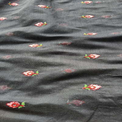 Black Motifs Mirror & Thread Embroidered Chanderi Fabric