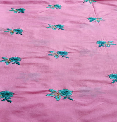 Pink Floral Embroidered Taffeta Silk Fabric (Wholesale)