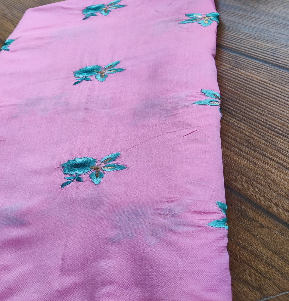 Pink Floral Embroidered Taffeta Silk Fabric (Wholesale)