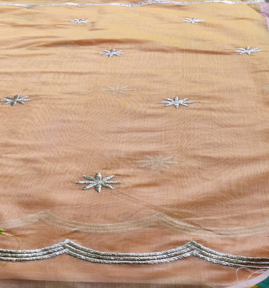 Peach Floral Embroidered Chanderi Fabric