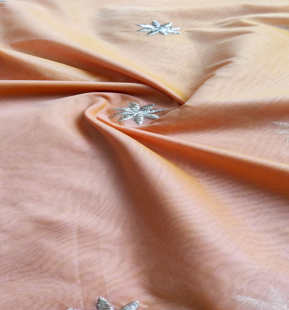 Peach Floral Embroidered Chanderi Fabric