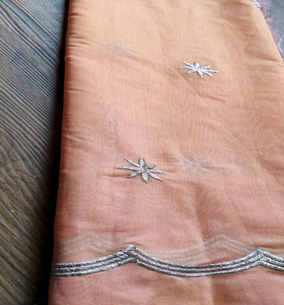 Peach Floral Embroidered Chanderi Fabric