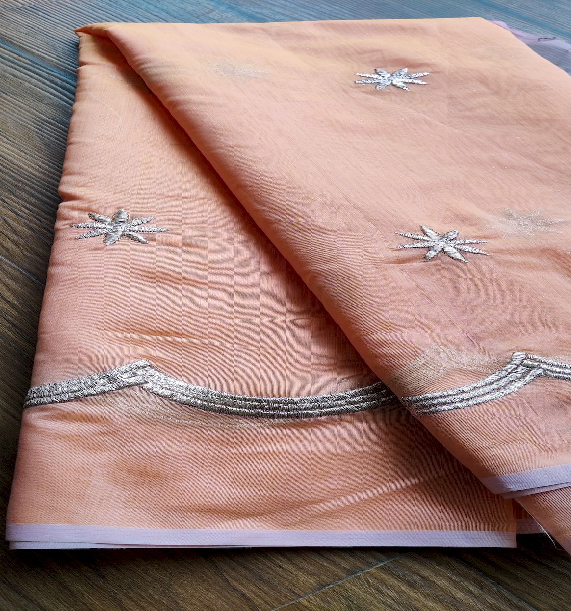 Peach Floral Embroidered Chanderi Fabric