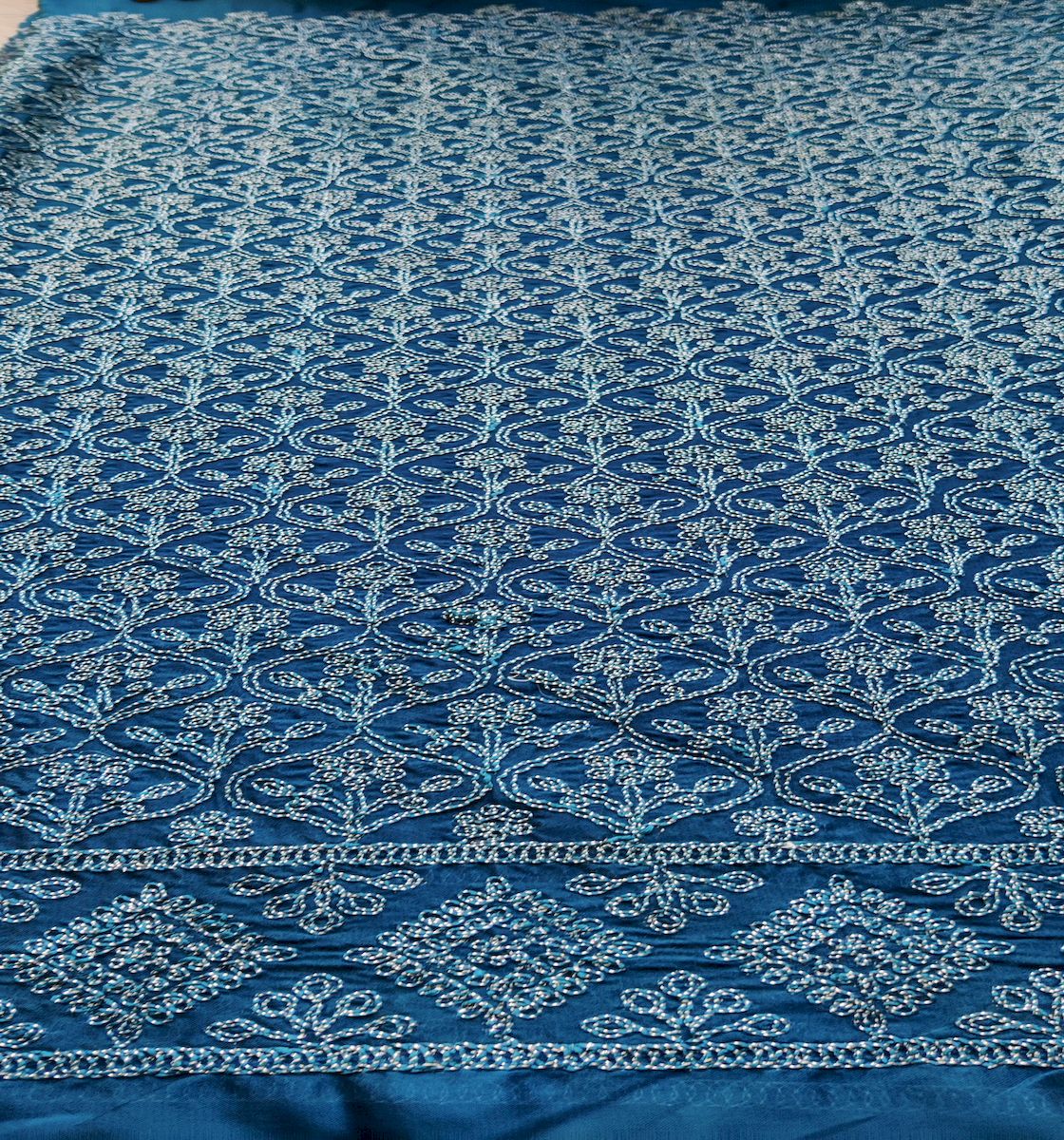 Dark Teal Blue Traditional Dori Work Georgette Fabric