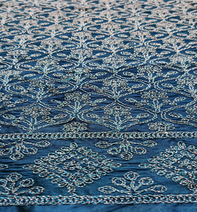 Dark Teal Blue Traditional Dori Work Georgette Fabric