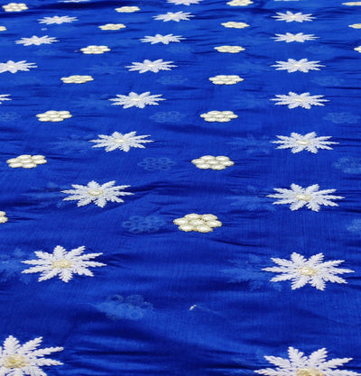 Blue Floral Lakhnawi Mirror Embroidered Chanderi Fabric