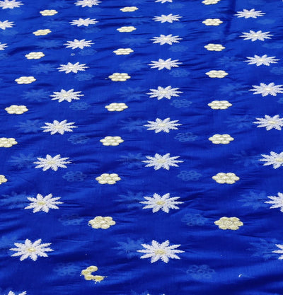 Blue Floral Lakhnawi Mirror Embroidered Chanderi Fabric (Wholesale)