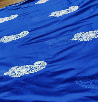 Blue Paisley Lakhnawi Embroidered Chanderi Fabric