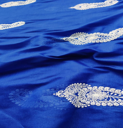 Blue Paisley Lakhnawi Embroidered Chanderi Fabric