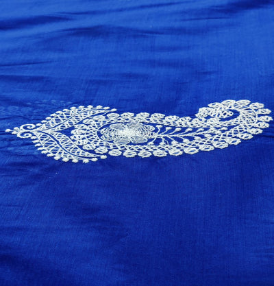 Blue Paisley Lakhnawi Embroidered Chanderi Fabric (Wholesale)