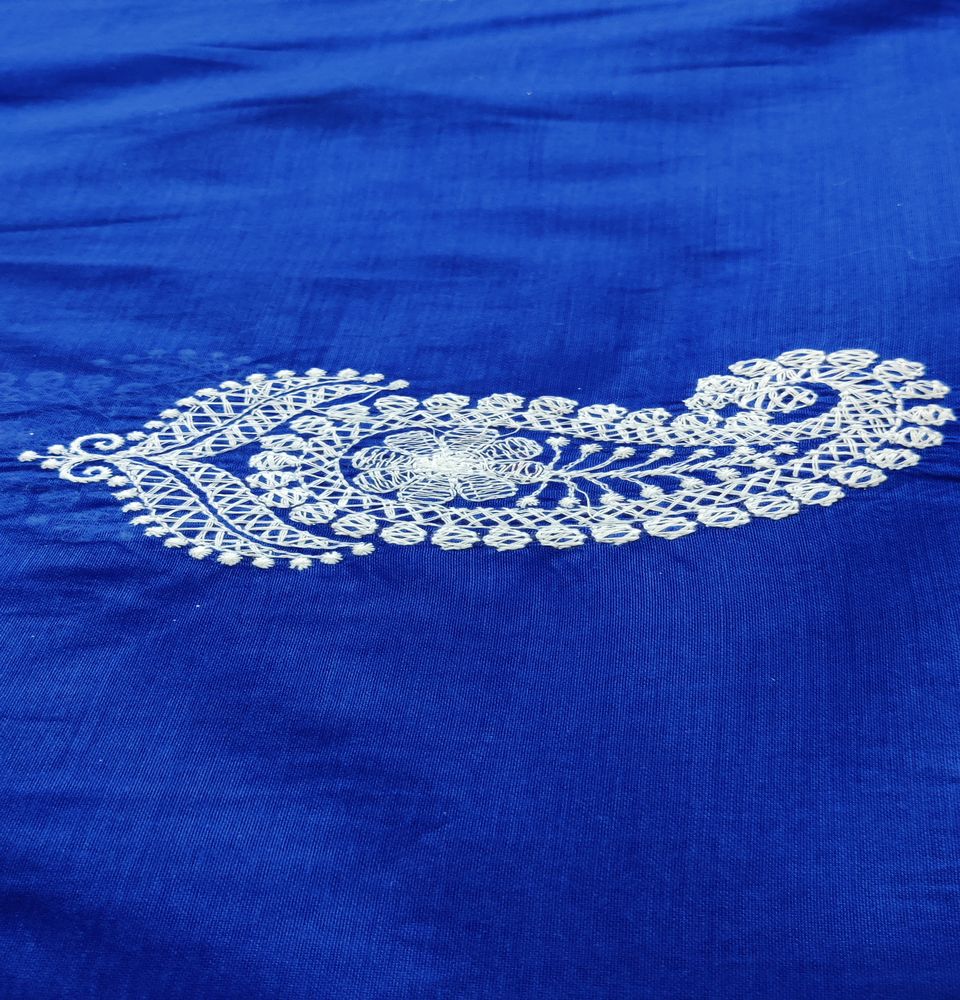 Blue Paisley Lakhnawi Embroidered Chanderi Fabric