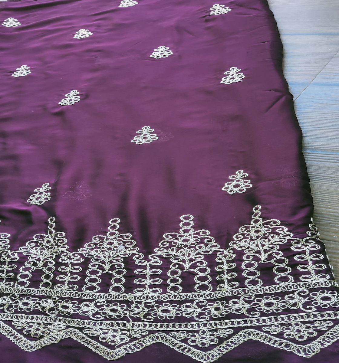 Wine & White Traditional Dori Work Georgette Fabric (Wholesale)