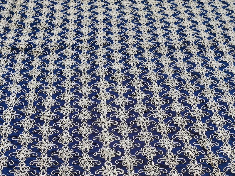 Blue & White Geometric Dori Silk Fabric (Wholesale)