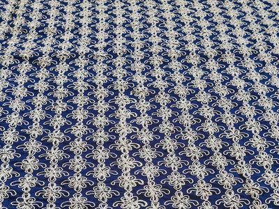 Blue & White Geometric Dori Silk Fabric (Wholesale)