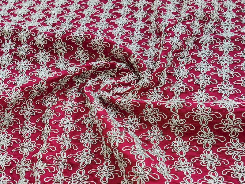 Dark Red Checks Vichitra Silk Fabric