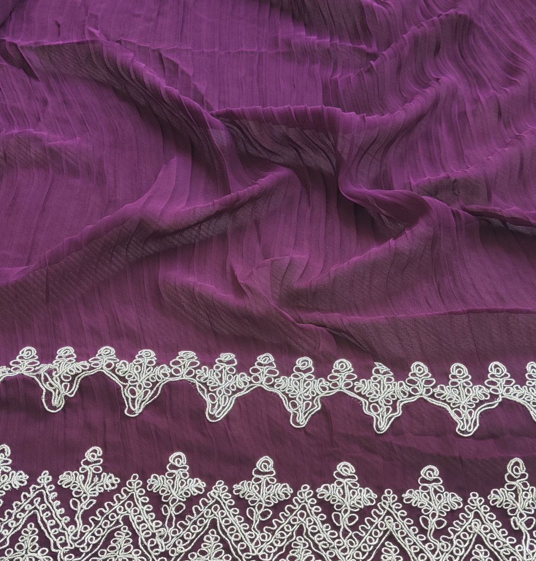 Precut Of 1.5 Meters Of Wine Traditional Pleated Dori work Georgette Fabric