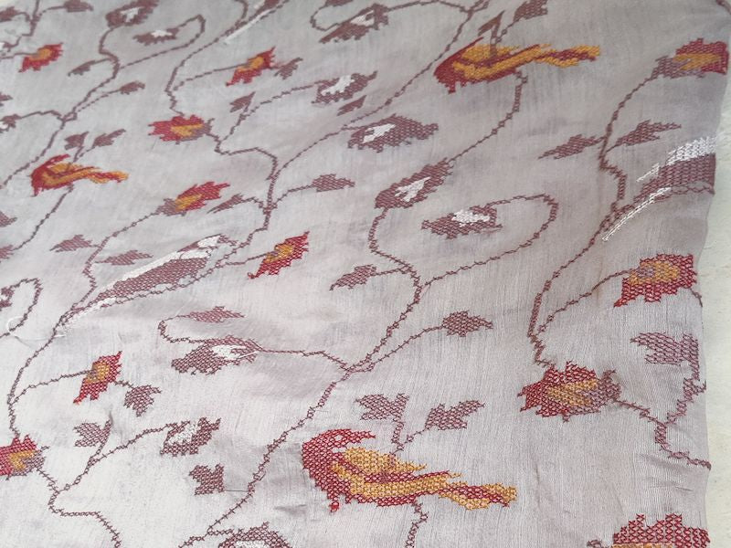 Beige Floral Embroidered Chanderi Fabric