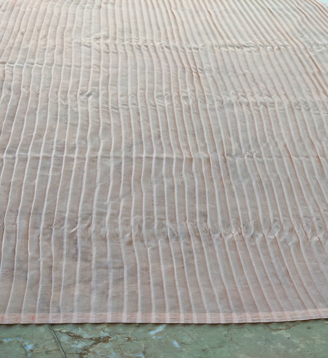 Precut Of 1.35 Meters Of Peach Stripes Pleated Georgette Fabric