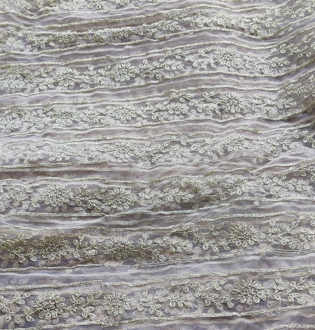 Light Mauve Floral Embroidered Net Fabric