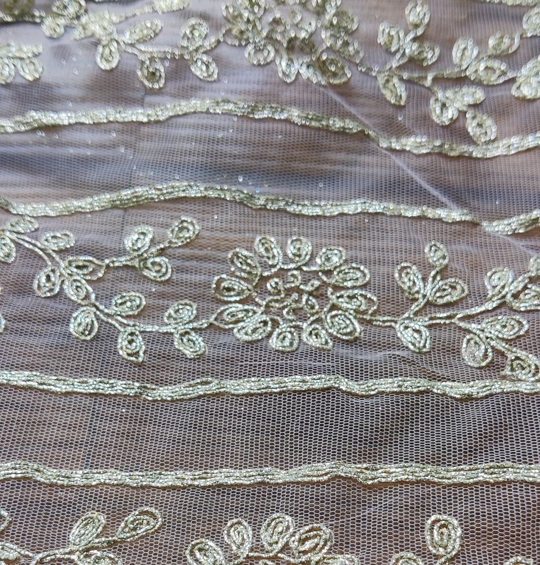 Light Mauve Floral Embroidered Net Fabric