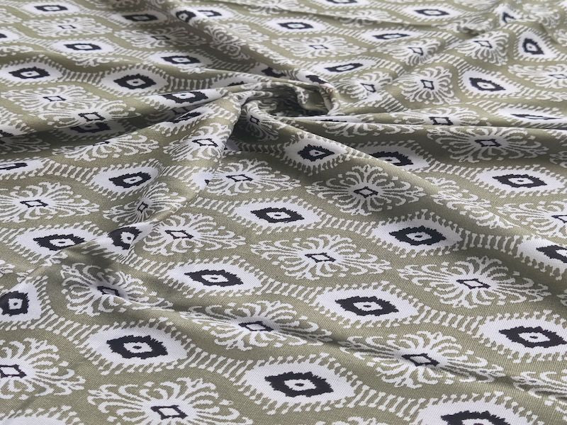 Precut Of 1 Meters Of Sage Green Motifs Printed Rayon Fabric