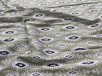 Precut Of 1 Meters Of Sage Green Motifs Printed Rayon Fabric