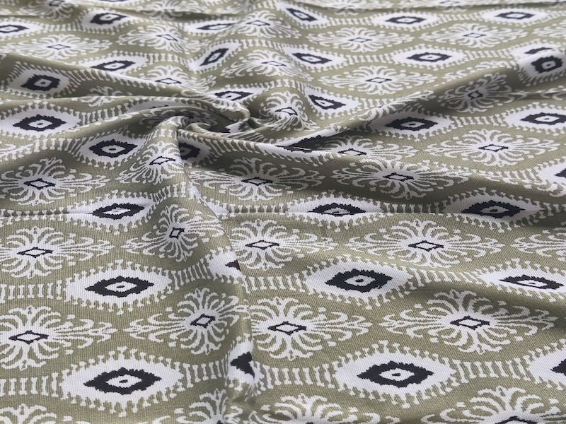 Precut Of 1 Meters Of Sage Green Motifs Printed Rayon Fabric