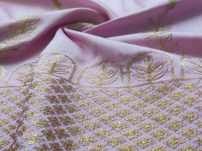 Baby Pink & Golden Traditional Embroidered Taffeta Silk Fabric