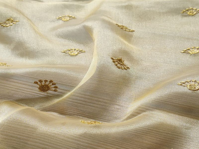 Golden Motifs Zari Embroidered Organza Fabric (Wholesale)