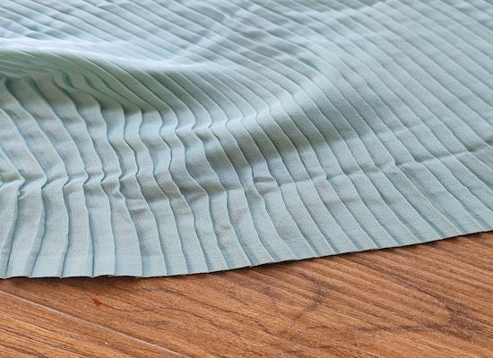 Precut Of 2.5 Meters Of Sea Green Stripes Pleated Georgette Fabric