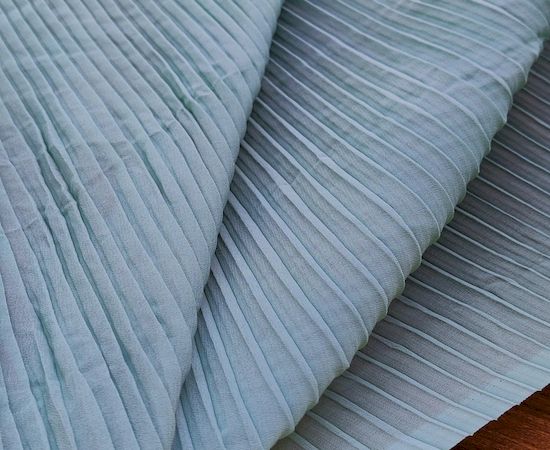 Precut Of 2.5 Meters Of Sea Green Stripes Pleated Georgette Fabric