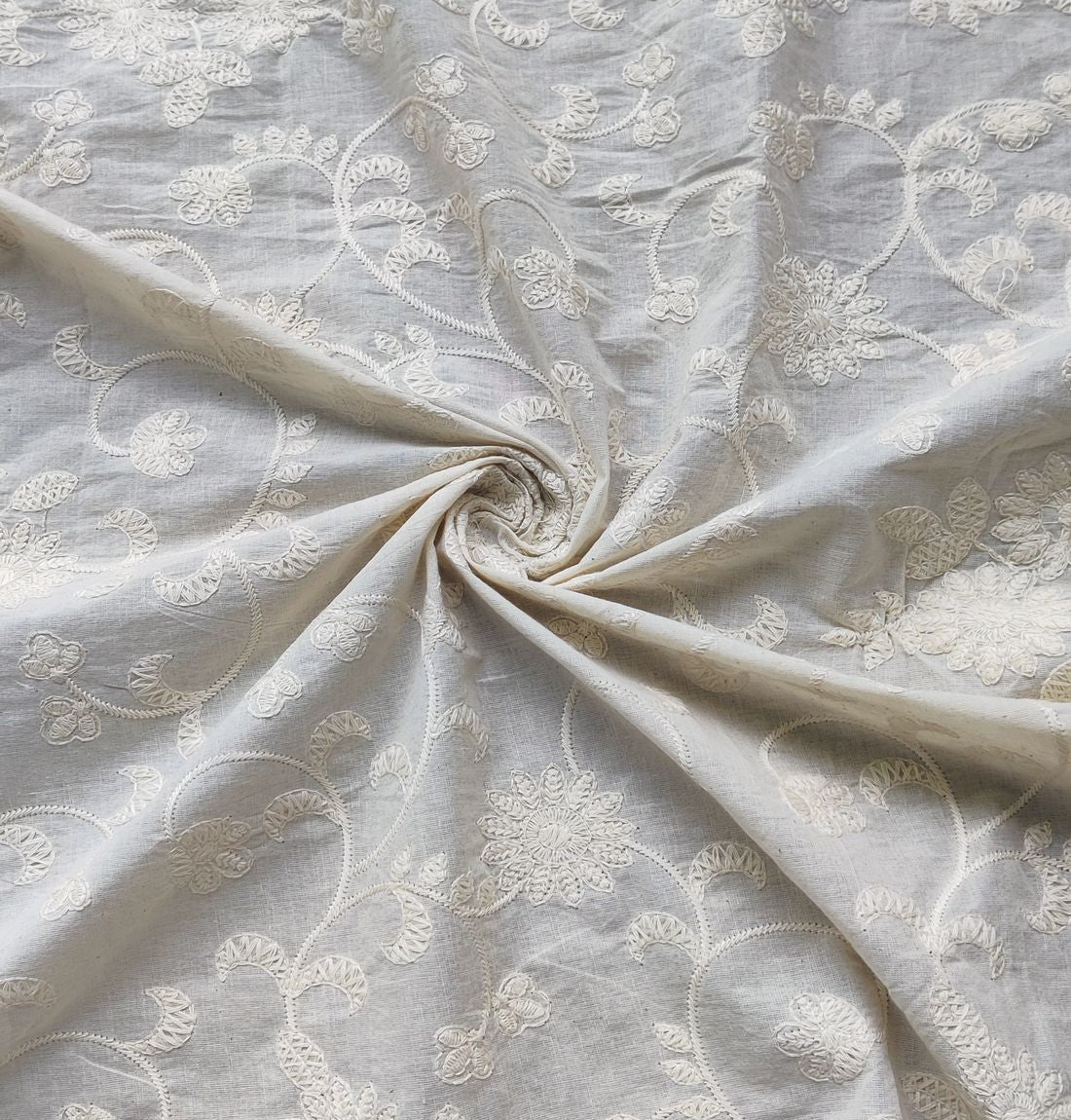 Off White Floral Dyeable Cotton Fabric