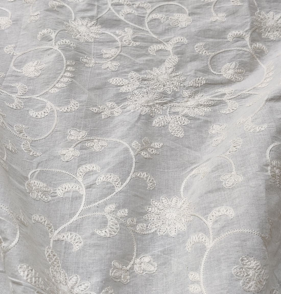 Off White Floral Dyeable Cotton Fabric