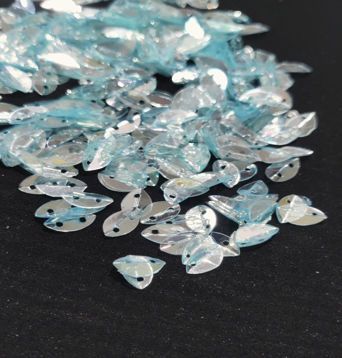 Bluish Transparent Leaf Two Hole Sequins