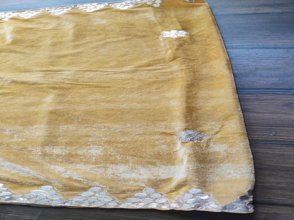 Precut Of 2.1 Meters Of Dull Yellow Plain Foil Work Velvet Fabric