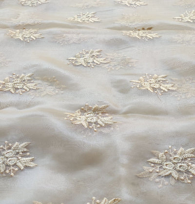 Cream Floral Embroidered Organza Fabric